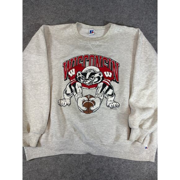 Vintage 90s Wisconsin Badgers Russell Athletic Sweatshirt Mens 2XL Sportswear - Picture 1 of 6